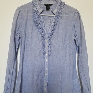 White House Black Market Blue and White Pinstripe Top, Size 6